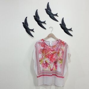 Chico's Fina Floral Flutter Sleeve Scarf Print Blouse - Size 0 / S